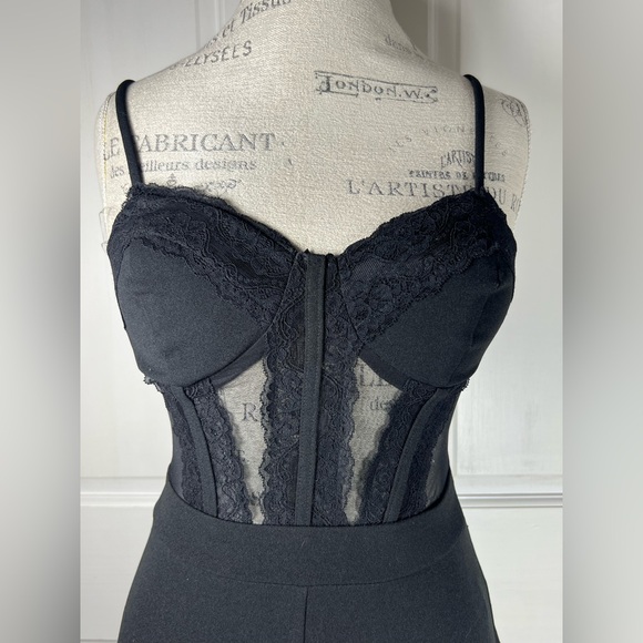 NWT Perfectly Sultry Black Sheer Mesh Bustier Wide-Leg Jumpsuit Size Small - Picture 5 of 9
